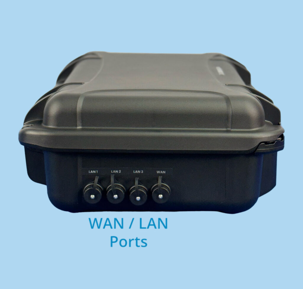 WAN and LAN ports shown on a black device against a light blue background.