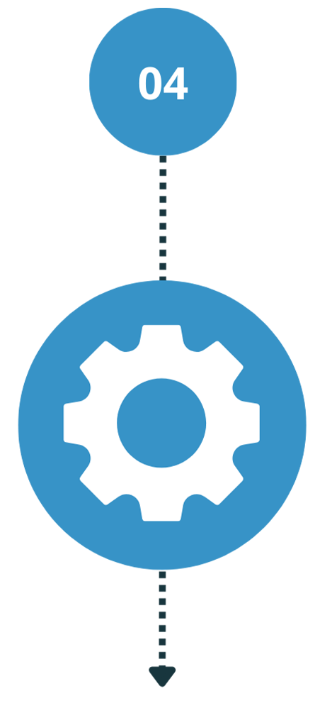 Step 4 icon featuring a gear symbol against a blue background